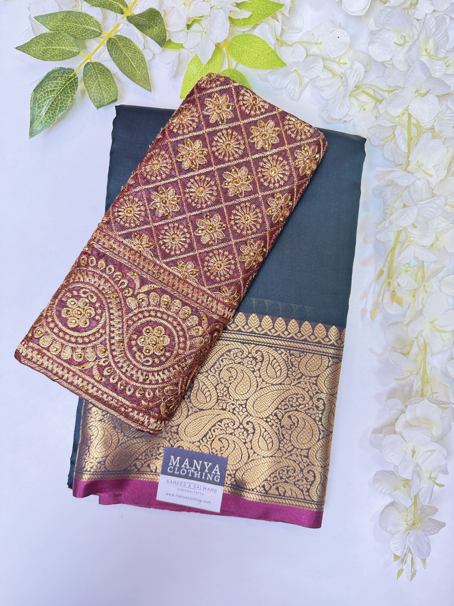 Dark Green Soft Silk Saree with Work Blouse Combo