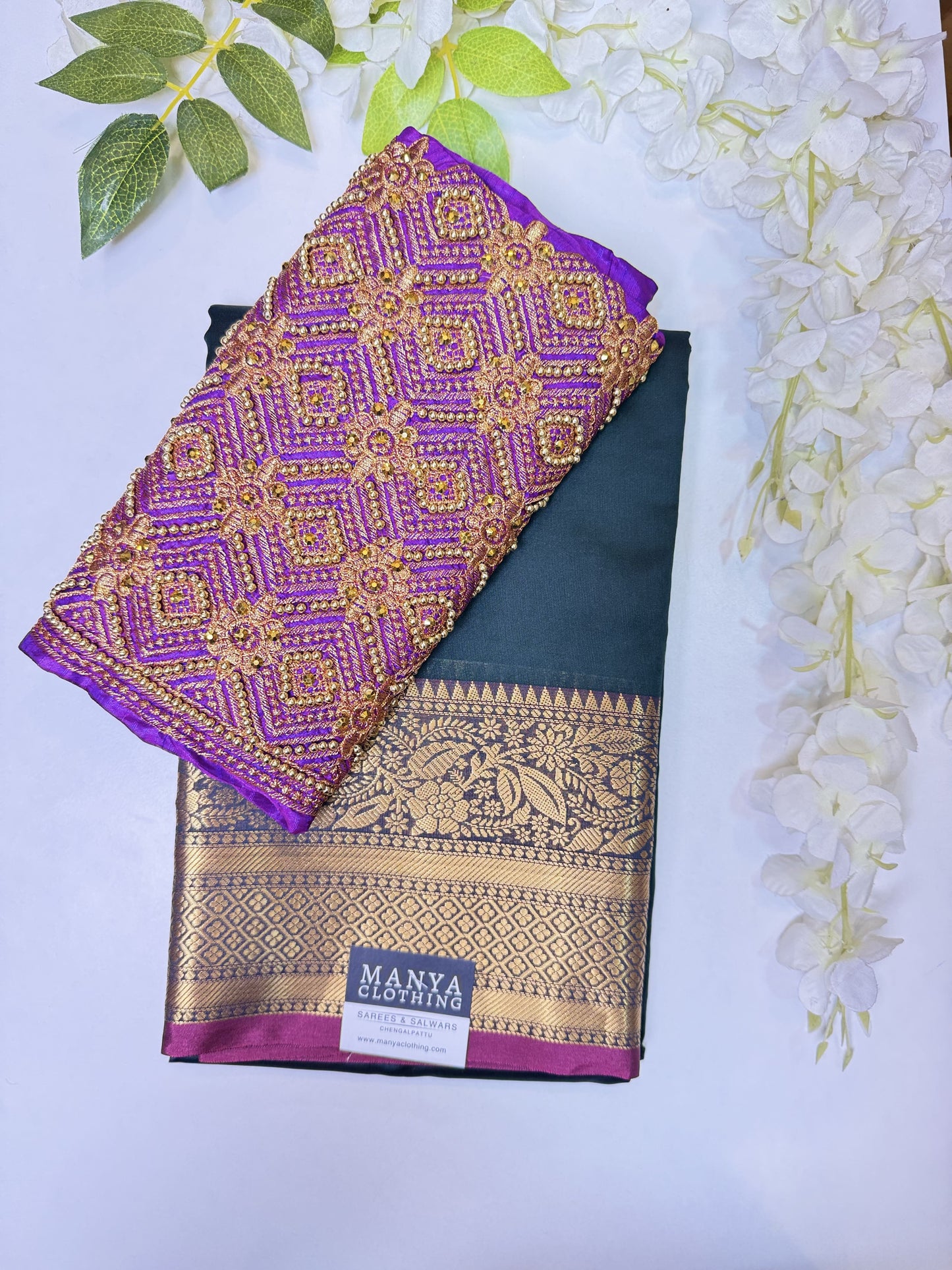 Dark Green Soft Silk Saree with Work Blouse Combo
