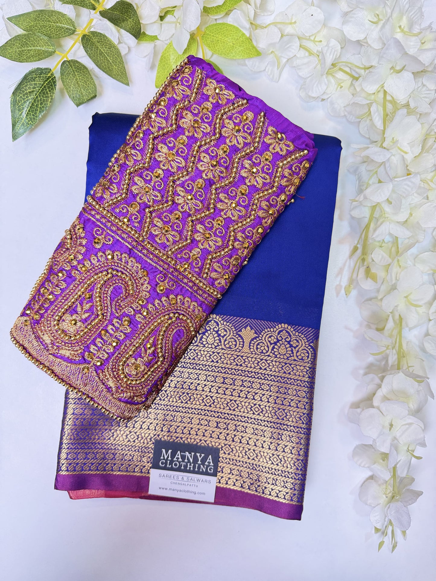 Blue Soft Silk Saree with Work Blouse Combo