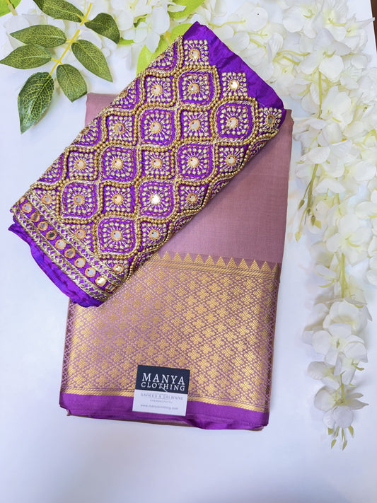 Onion Pink Soft Silk Saree with Work Blouse Combo