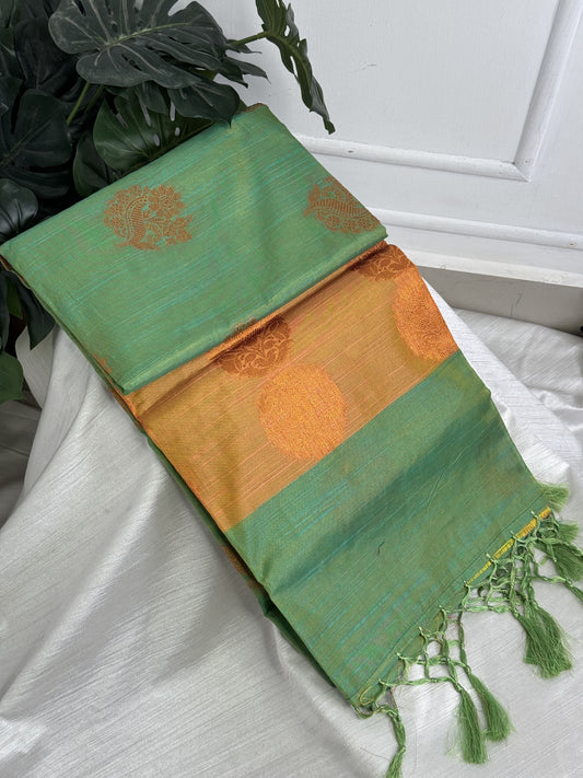 Light Rama Green Silk Cotton Saree