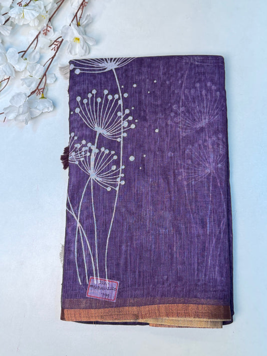 Purple Linen Cotton Saree
