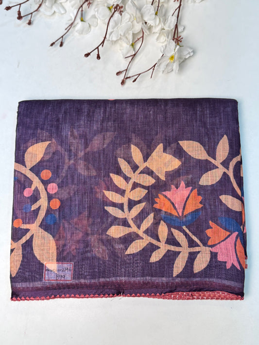 Purple Linen Cotton Saree