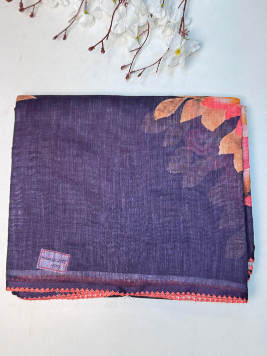 Purple Linen Cotton Saree
