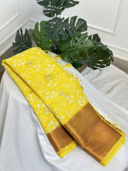 Yellow Organza Saree