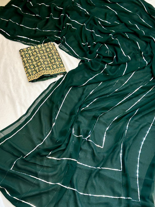 Green Georgette Saree with work blouse