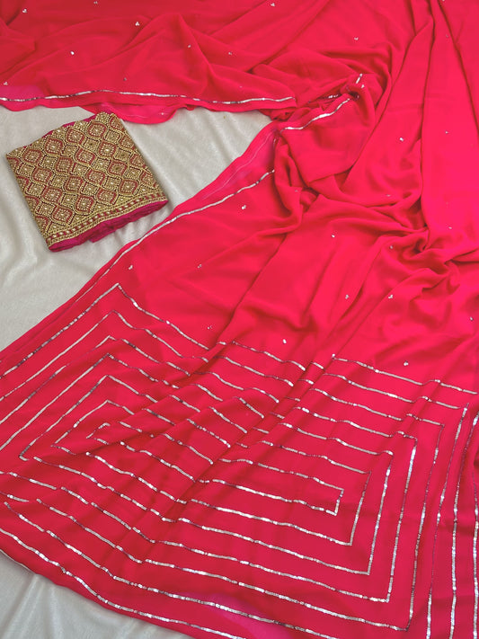 Pink Georgette Saree