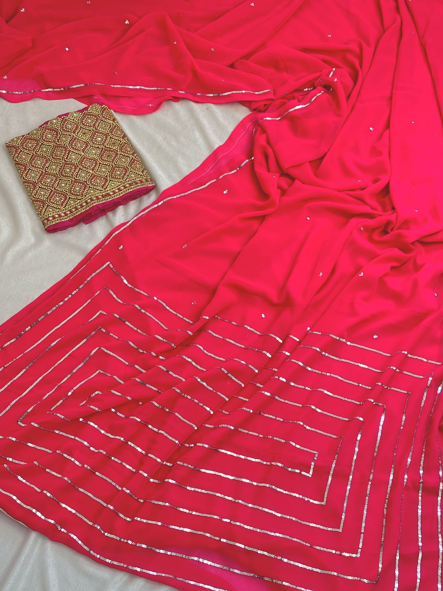 Pink Georgette Saree with work blouse