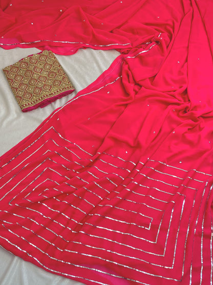 Pink Georgette Saree with work blouse