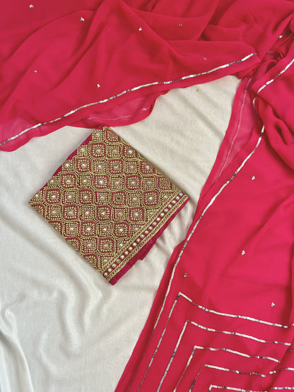 Pink Georgette Saree with work blouse