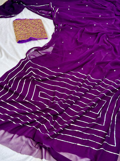 Purple Georgette Saree with work blouse