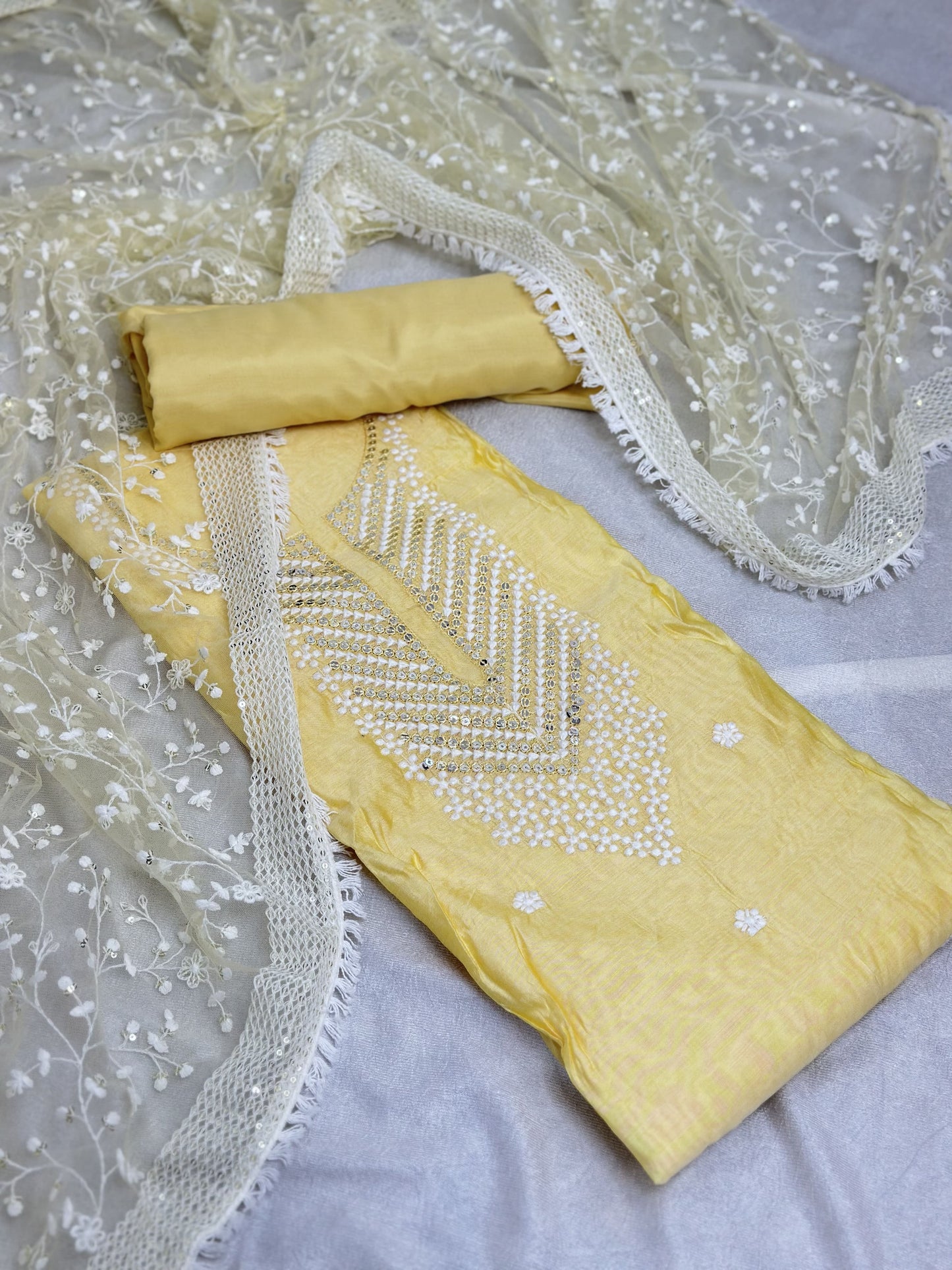 Yellow Unstitched Salwar Suit