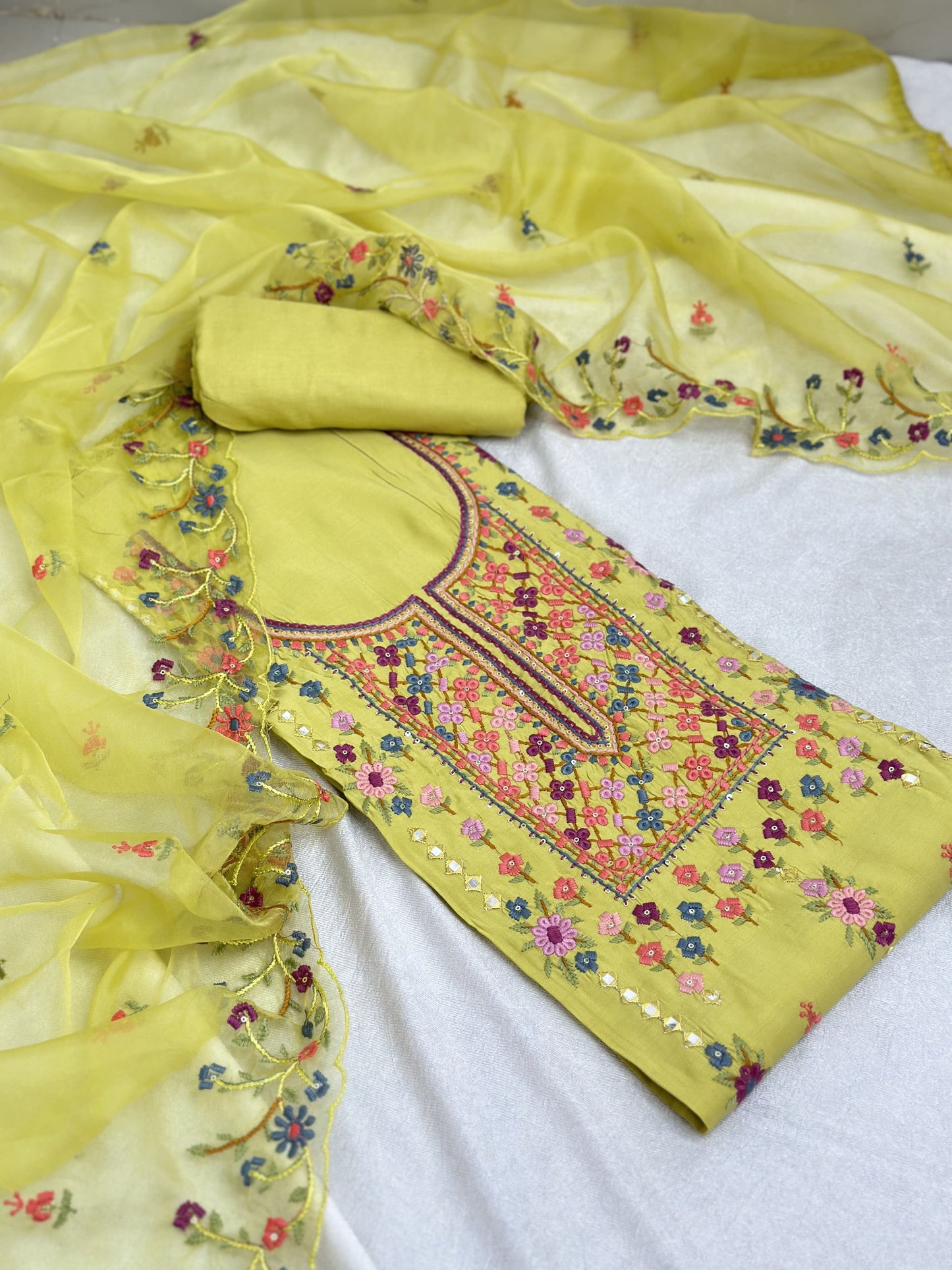 Yellow Unstitched Salwar Suit