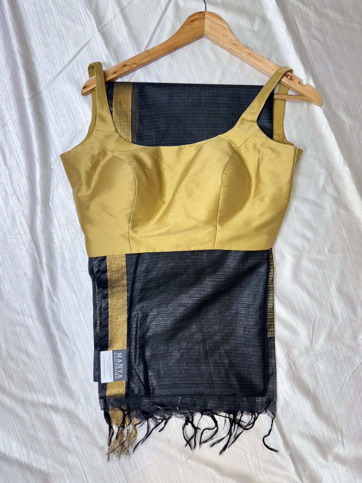 Black Kota Cotton Saree With Sleeveless Blouse