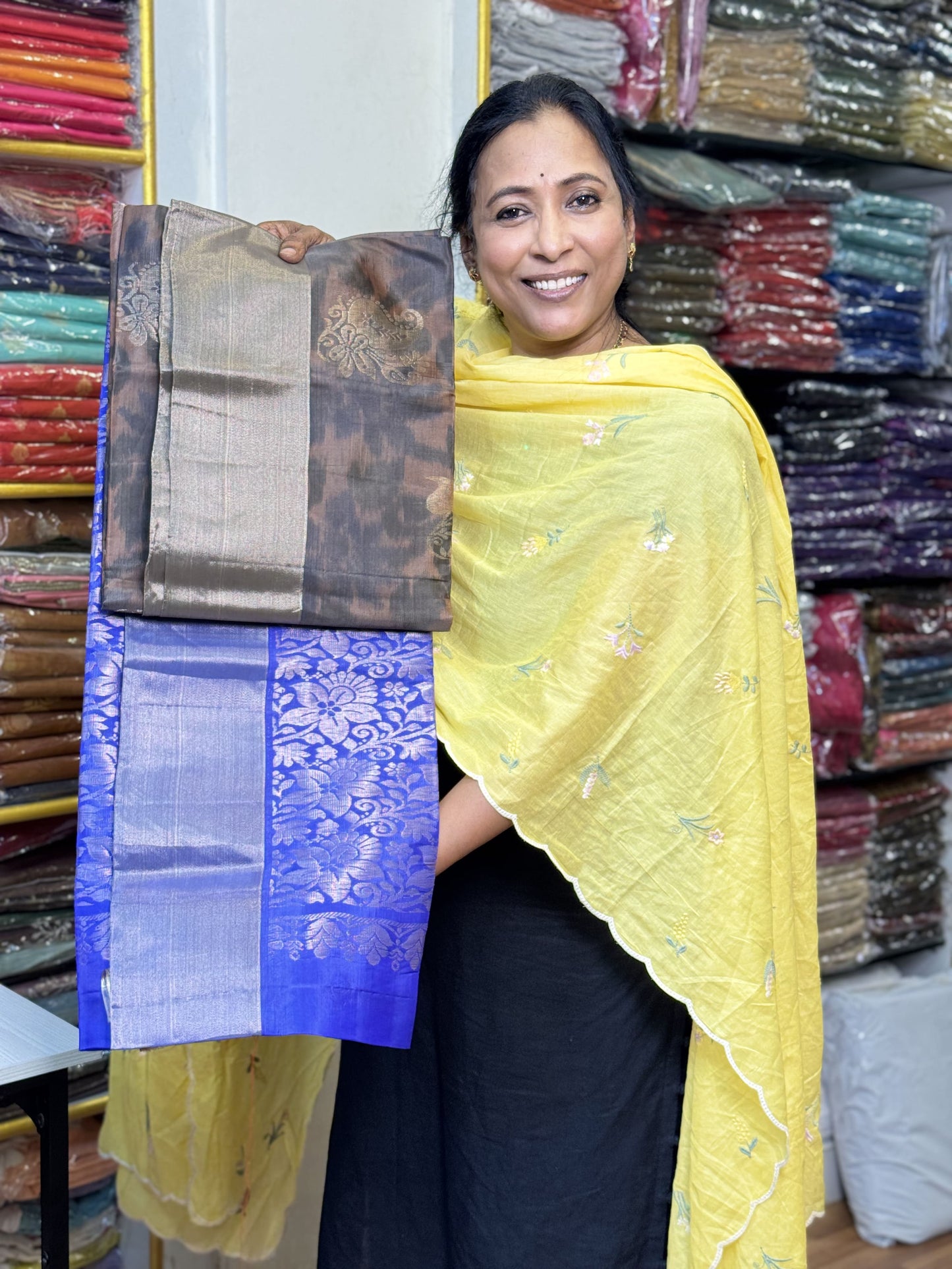 Rosy Brown with Blue Sico Silk Saree