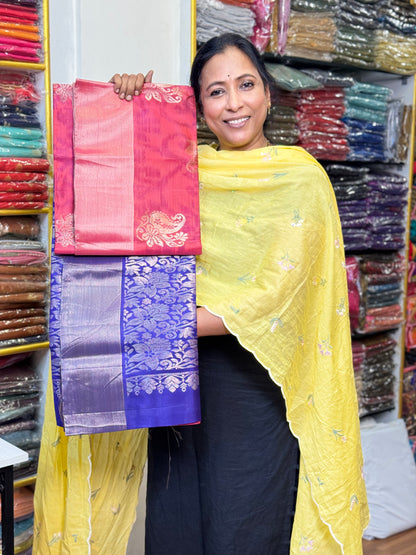 Tomato Red with Indigo Sico Silk Saree