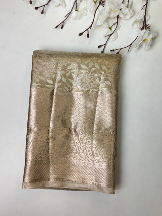 Light Gold Premium Bridal Kanchi Soft Silk Saree