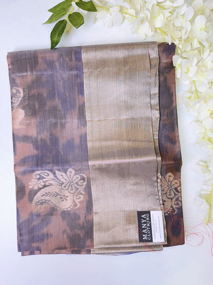 Rosy Brown with Blue Sico Silk Saree