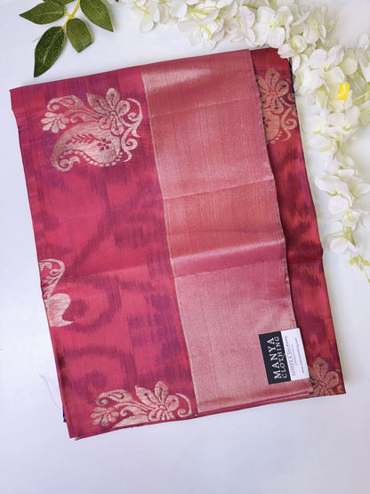 Tomato Red with Indigo Sico Silk Saree