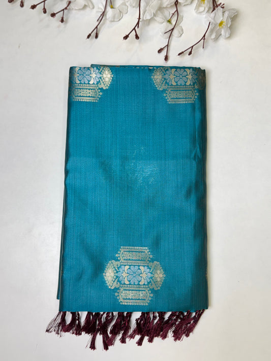 Blue Kanchi-Tussar Soft Silk Saree