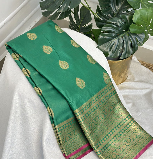 Green Pink Semi Katan Silk Saree