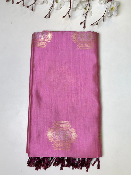 Light Pink Kanchi-Tussar Soft Silk Saree