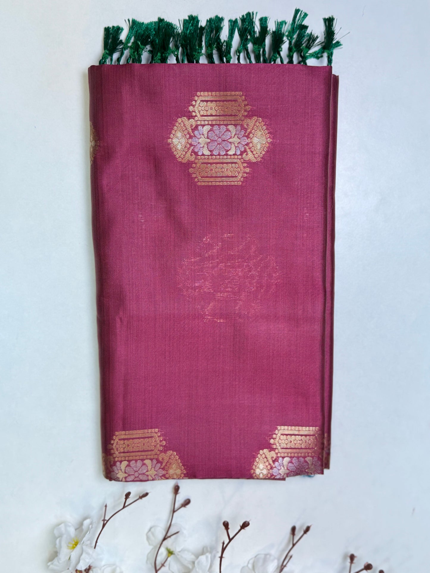 Onion Pink Kanchi-Tussar Soft Silk Saree