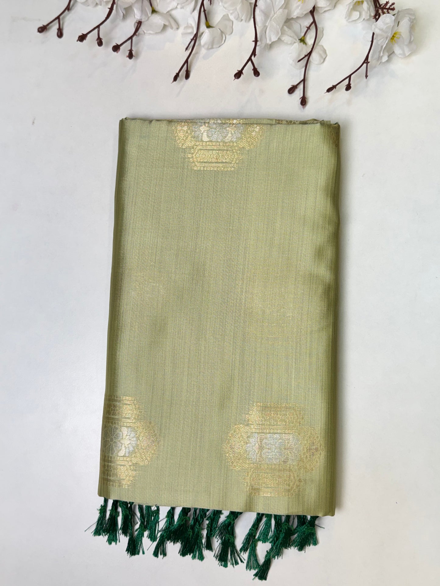 Pista Green Kanchi-Tussar Soft Silk Saree