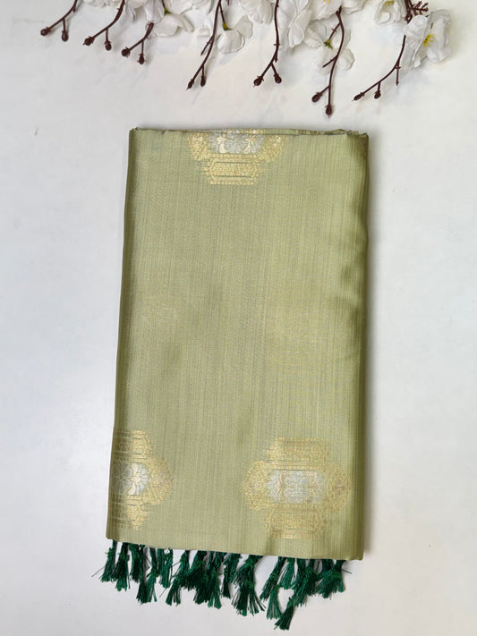 Pista Green Kanchi-Tussar Soft Silk Saree