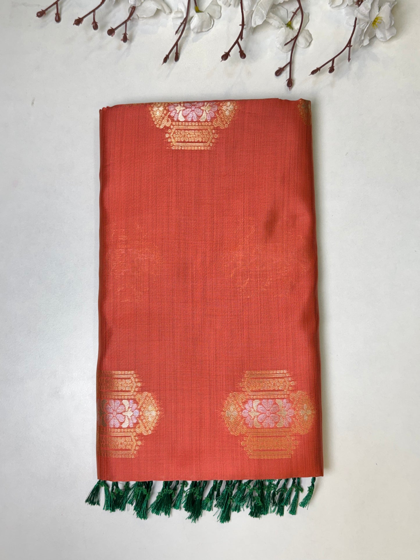 Peach Kanchi-Tussar Soft Silk Saree