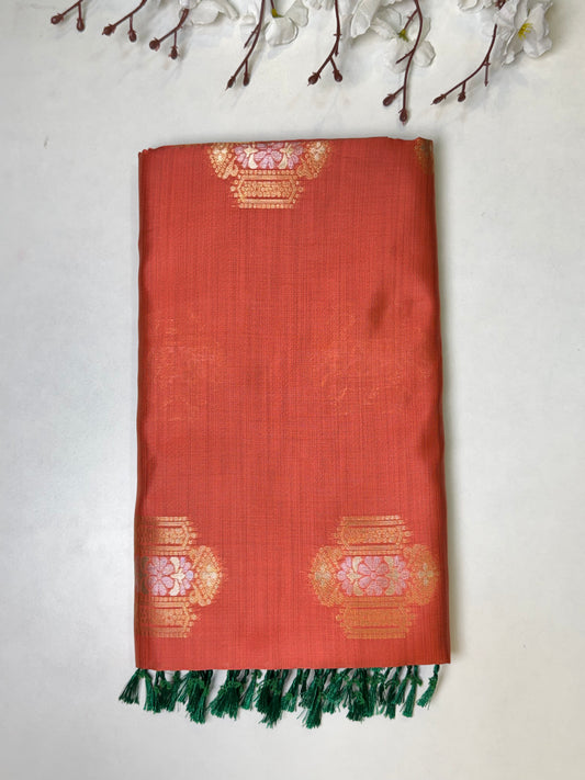 Peach Kanchi-Tussar Soft Silk Saree