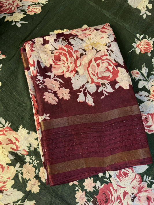 Meroon Semi Dola Silk Saree