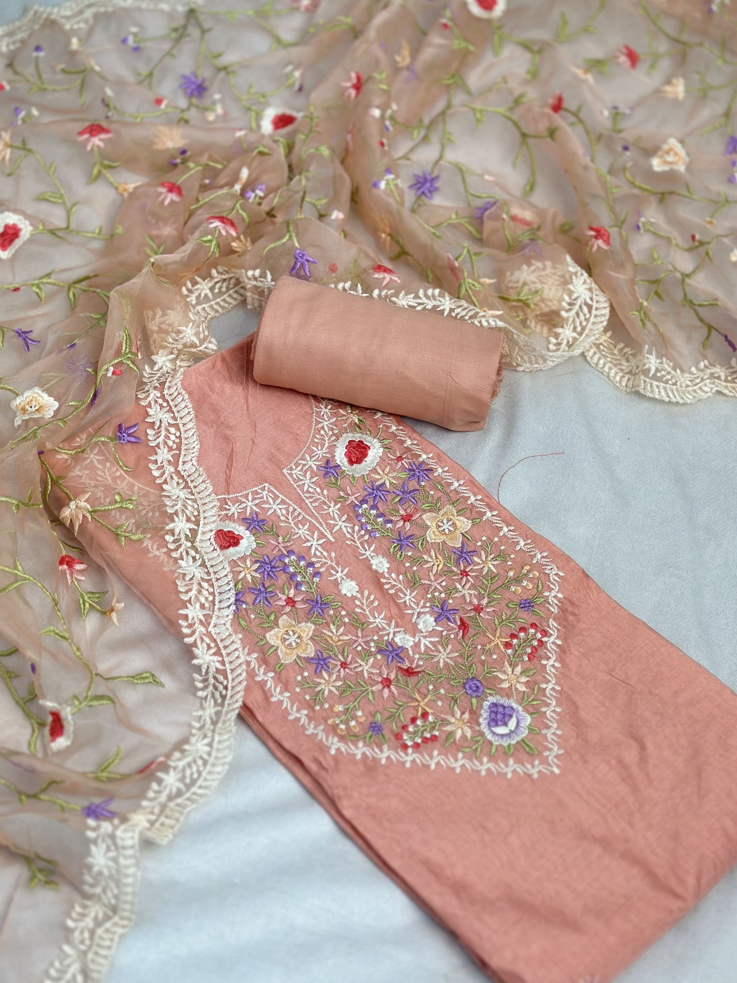 Peach Unstitched Salwar Suit