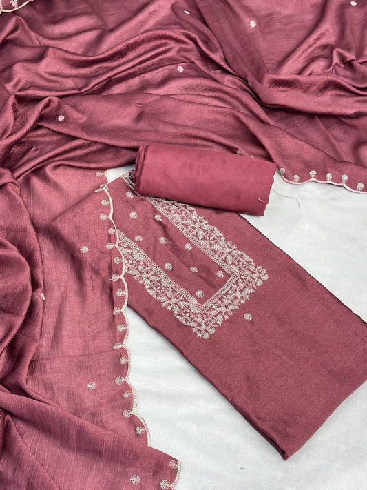 Dusty Pink Unstitched Salwar Suit