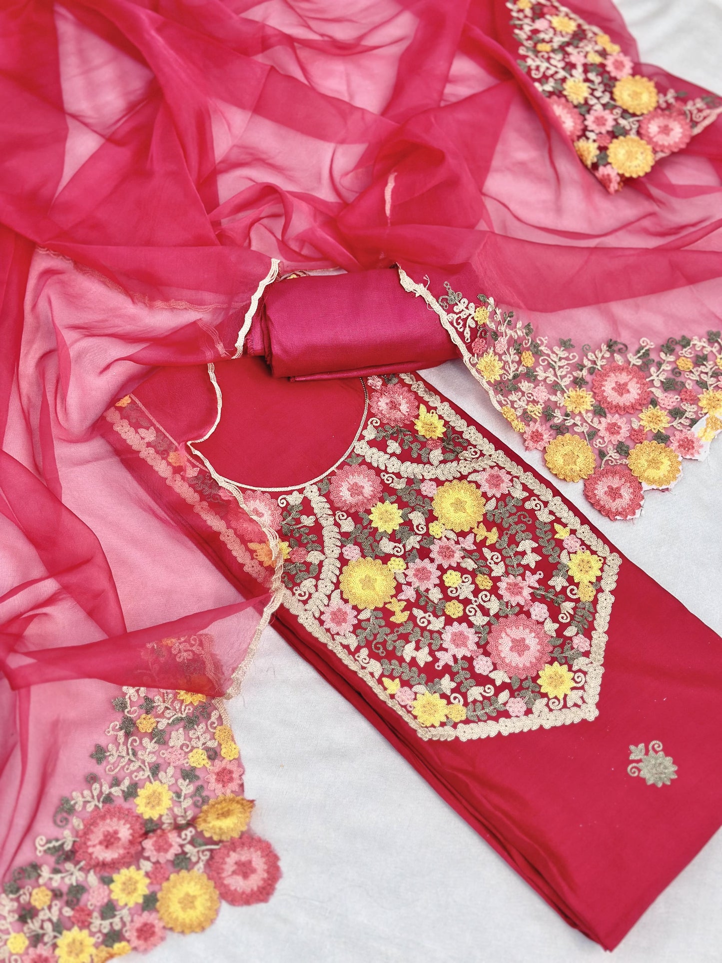 Red Unstitched Salwar Suit