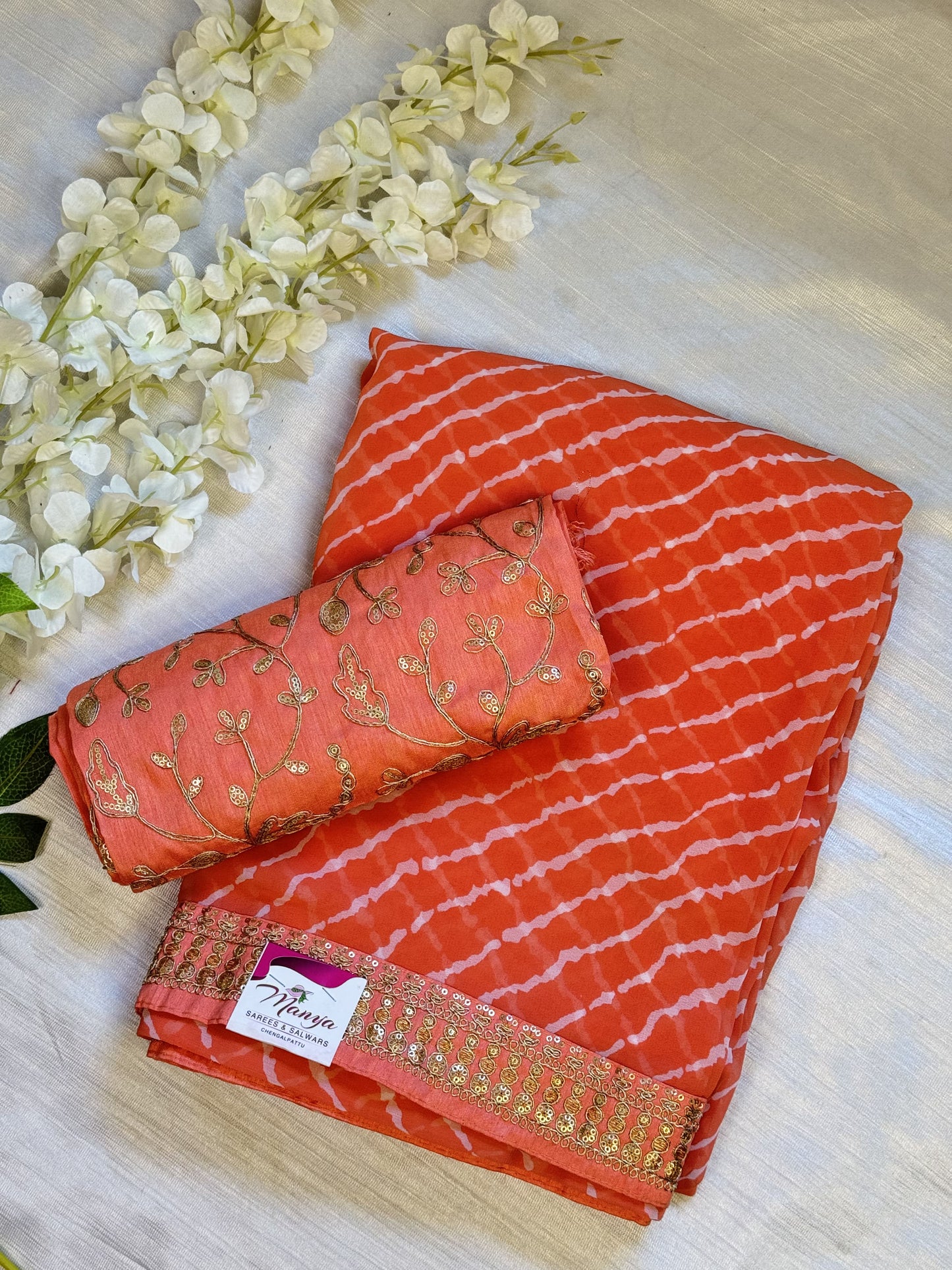 Light Orange Chiffon Saree