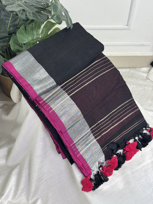 Black Linen Cotton Saree