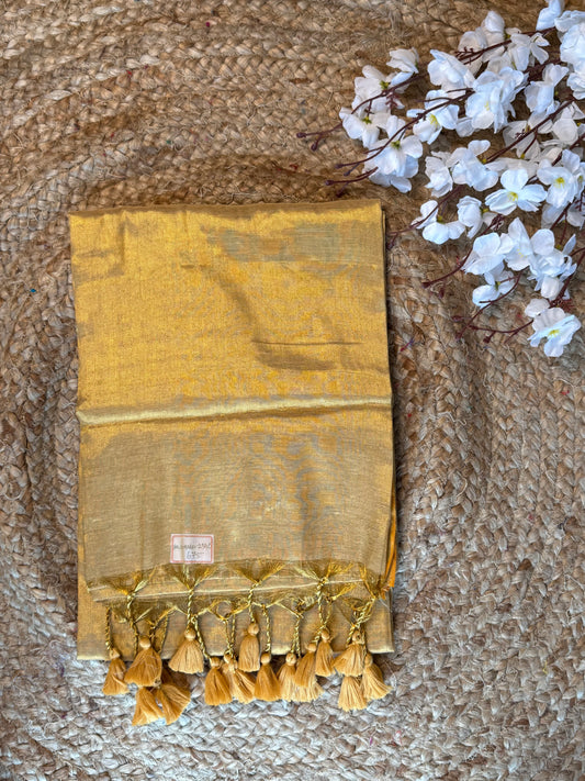 Gold Plain Khadi Tissue Saree