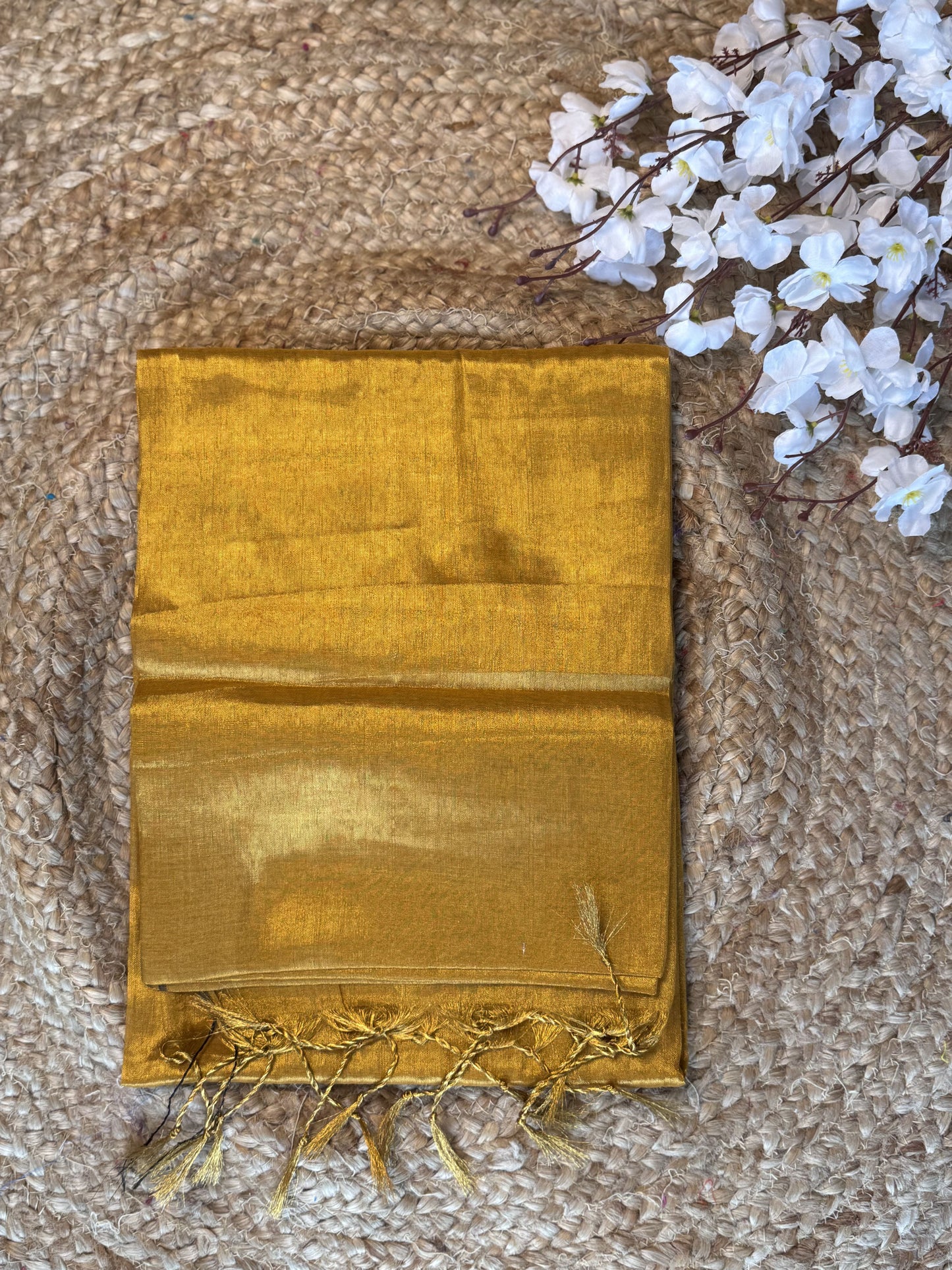 Gold Plain Khadi Tissue Saree