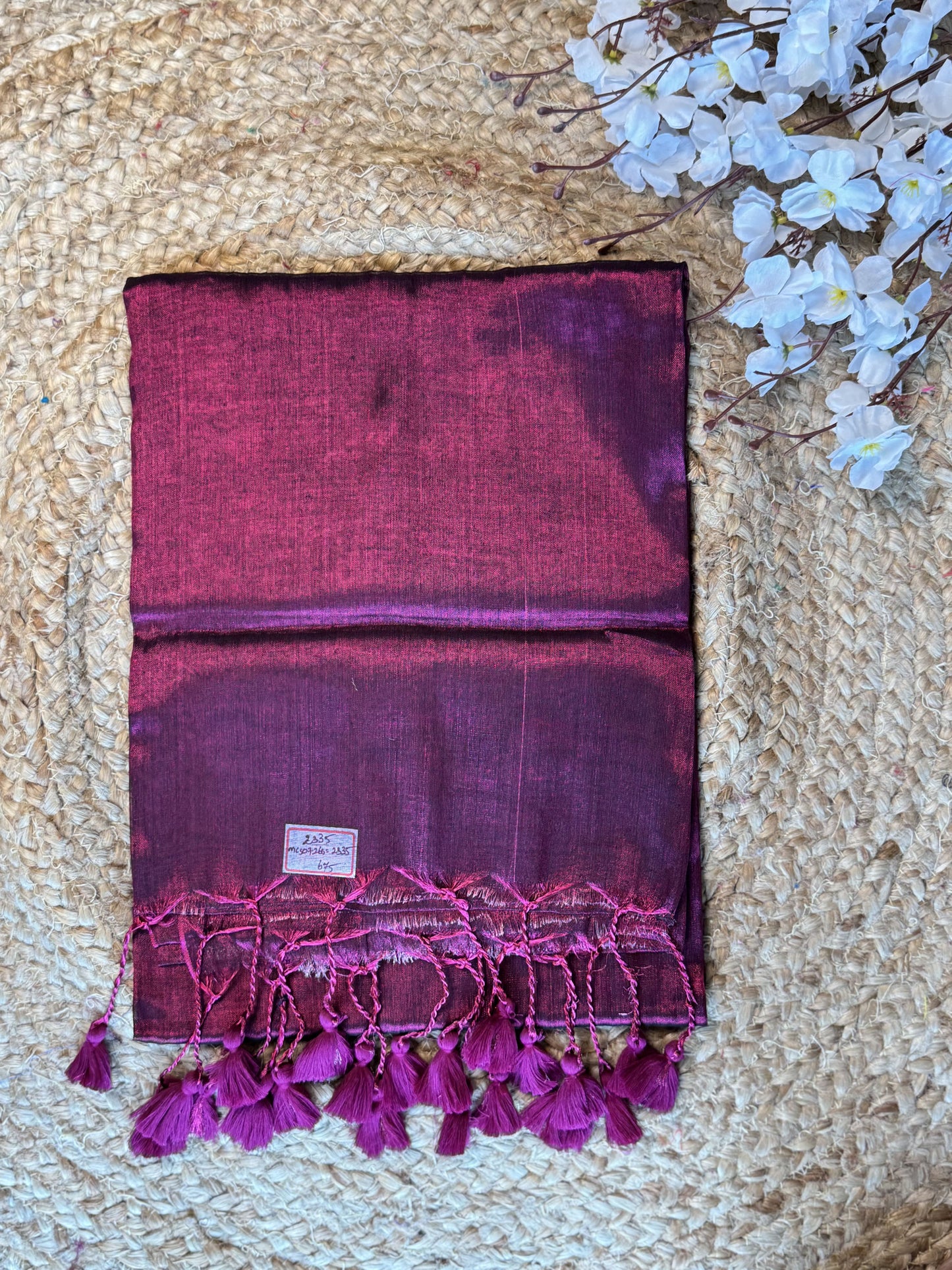 Magenta Plain Khadi Tissue Saree