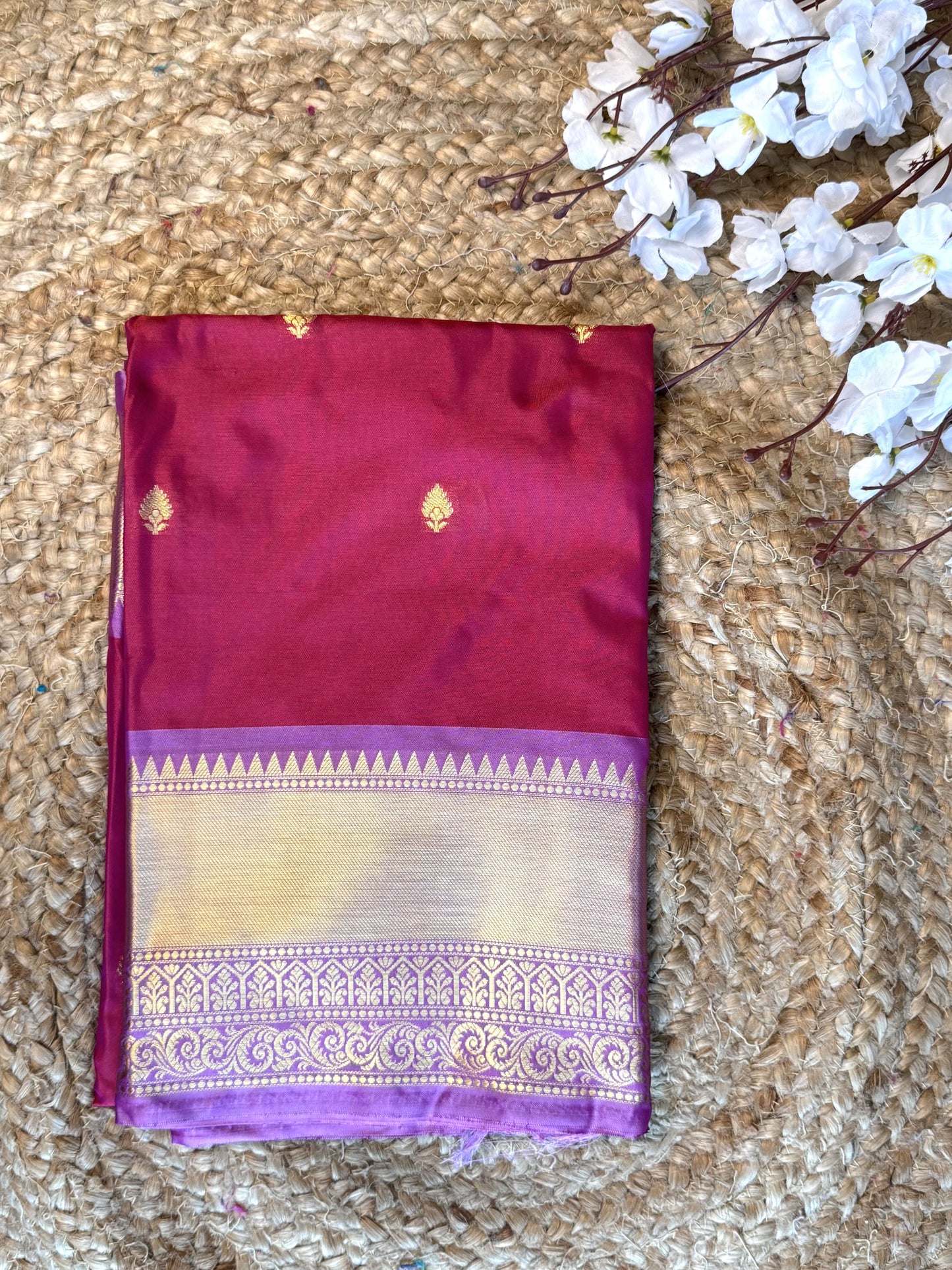 Dark Pink with Lavendar Bordered Tissue Saree
