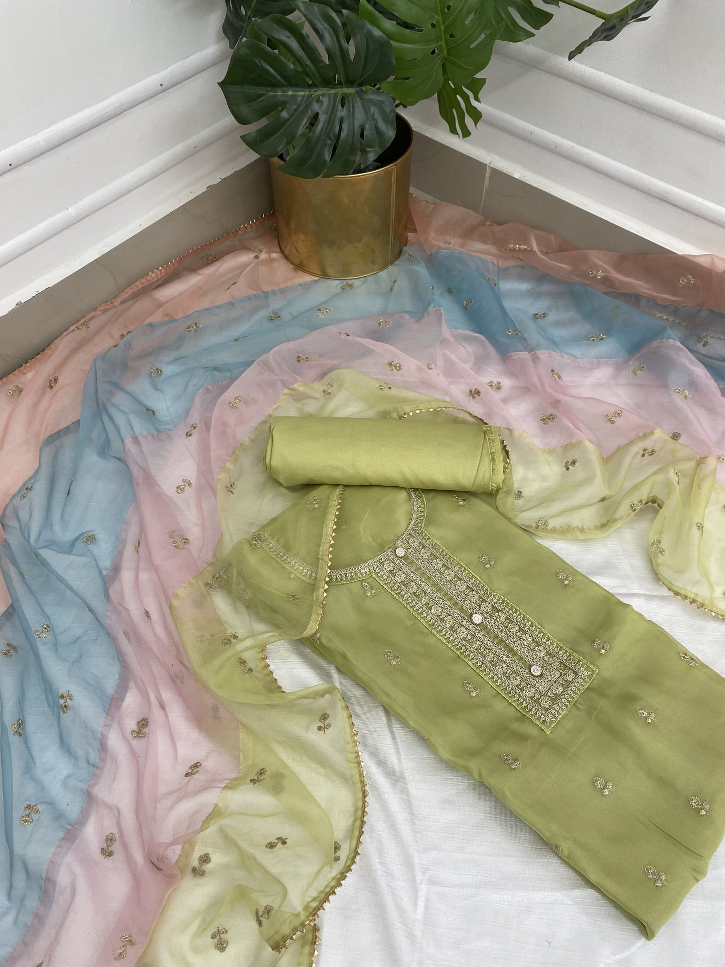 Light Green Unstitched Salwar Suit