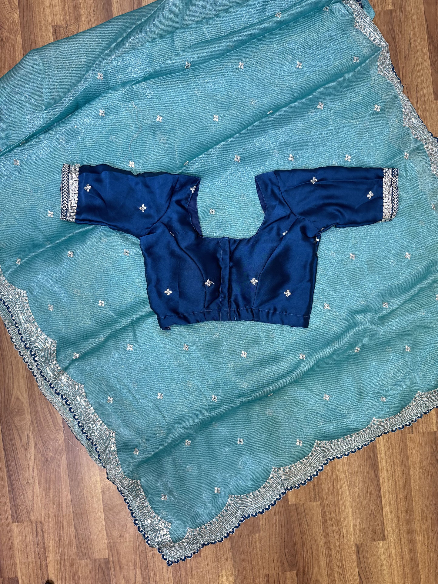 RamaGreen Designer Saree with Stitched Blouse Combo