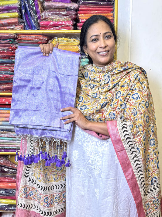 Lavendar with Purple Tassels Plain Tissue Saree