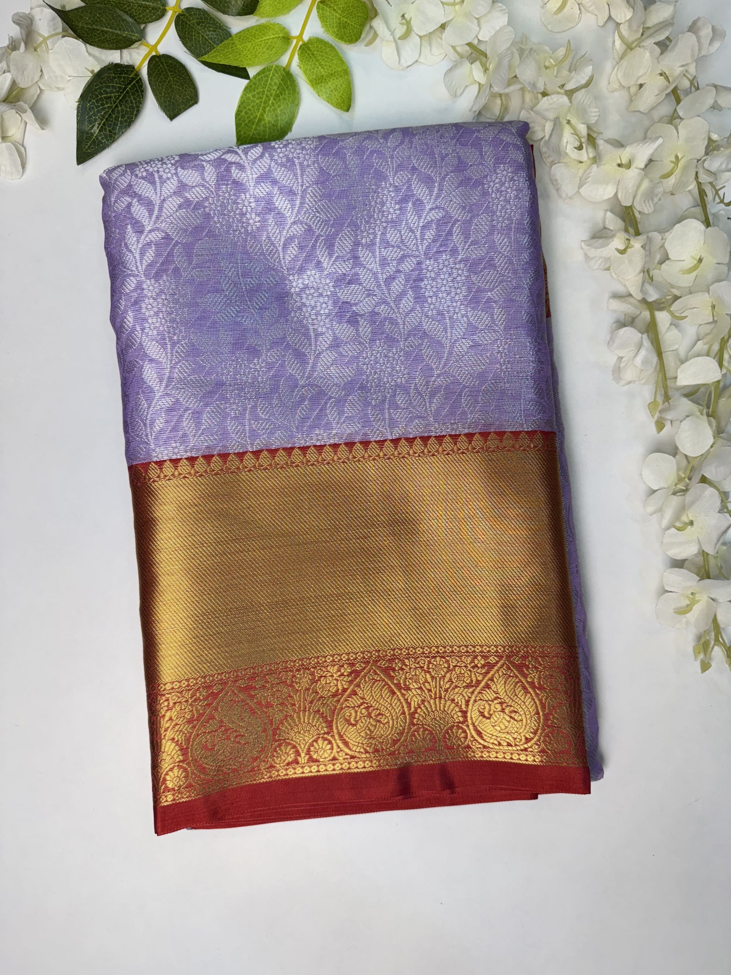 Lavendar with Red Semi Kathan Saree