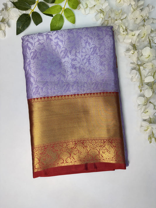 Lavendar with Red Semi Kathan Saree