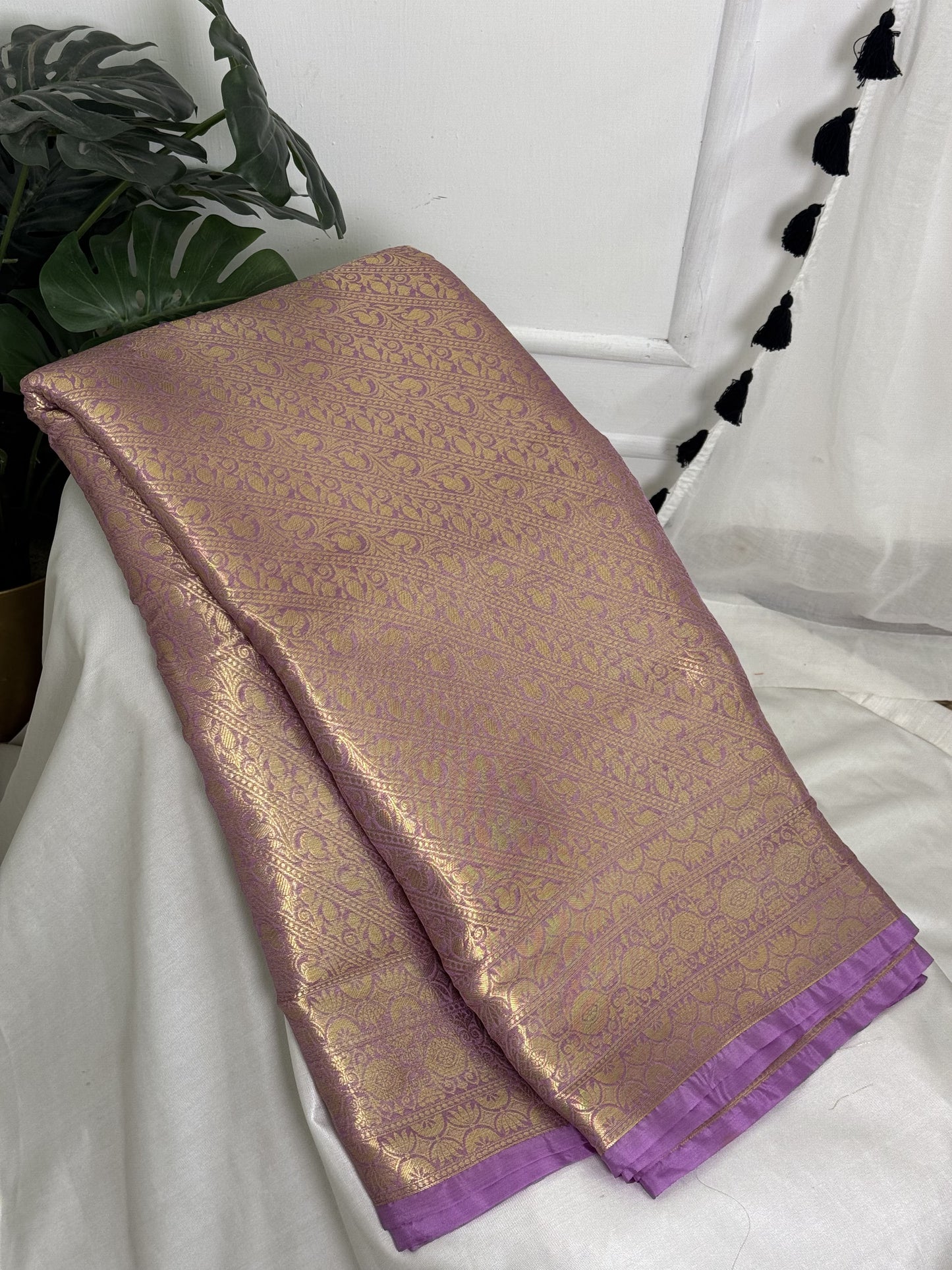 Light Lavender Banarasi Saree With Work Blouse Combo