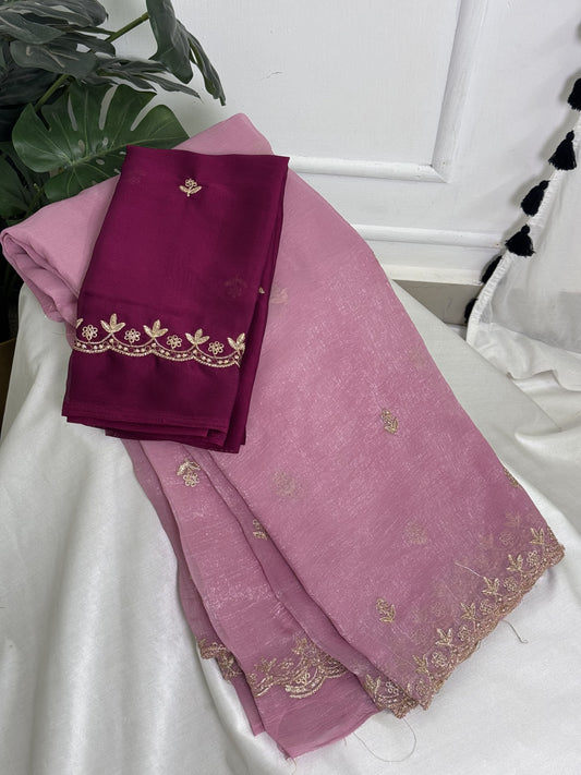 Pink Chiffon Saree