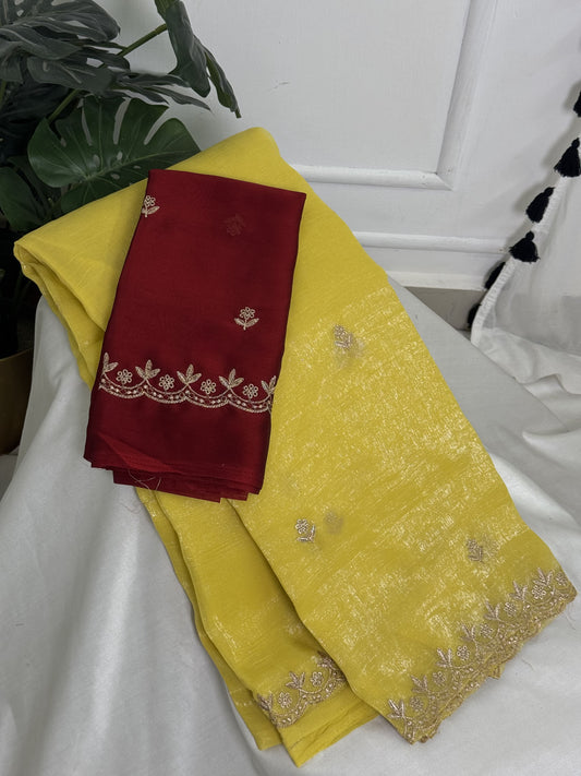 Yellow Chiffon Saree