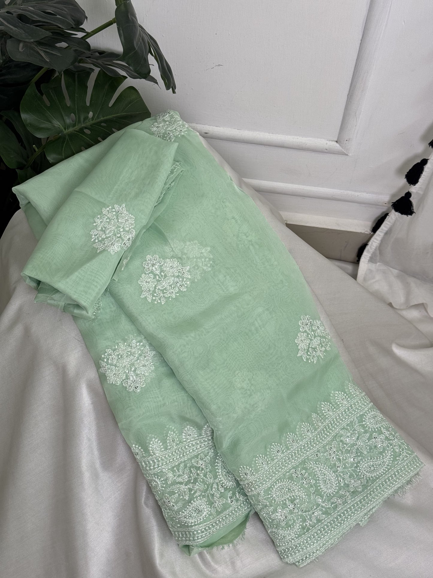 Light Green Butter Chiffon Saree